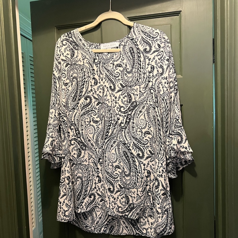 Paisley Print Women's Top - Navy and Cream